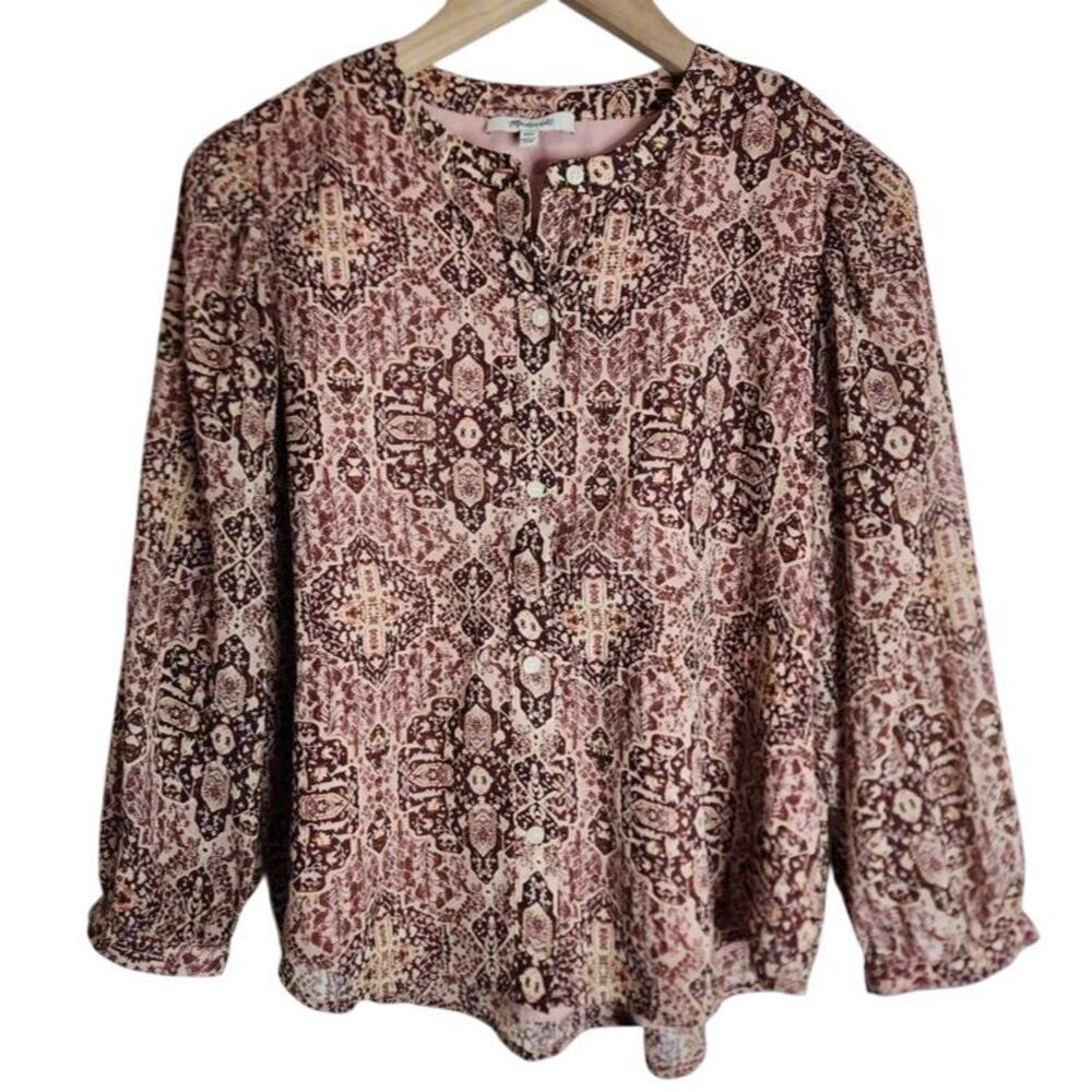 Madewell Blouse Top Women's XXS Boho Kaleidoscope Button Front Shirt‎ Pink